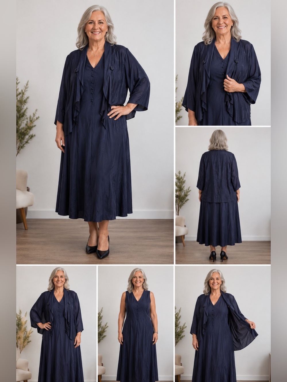 WRII Vintage Navy 2 Piece Dress Jacket Set Women’s Size 14 Embroidered Formal